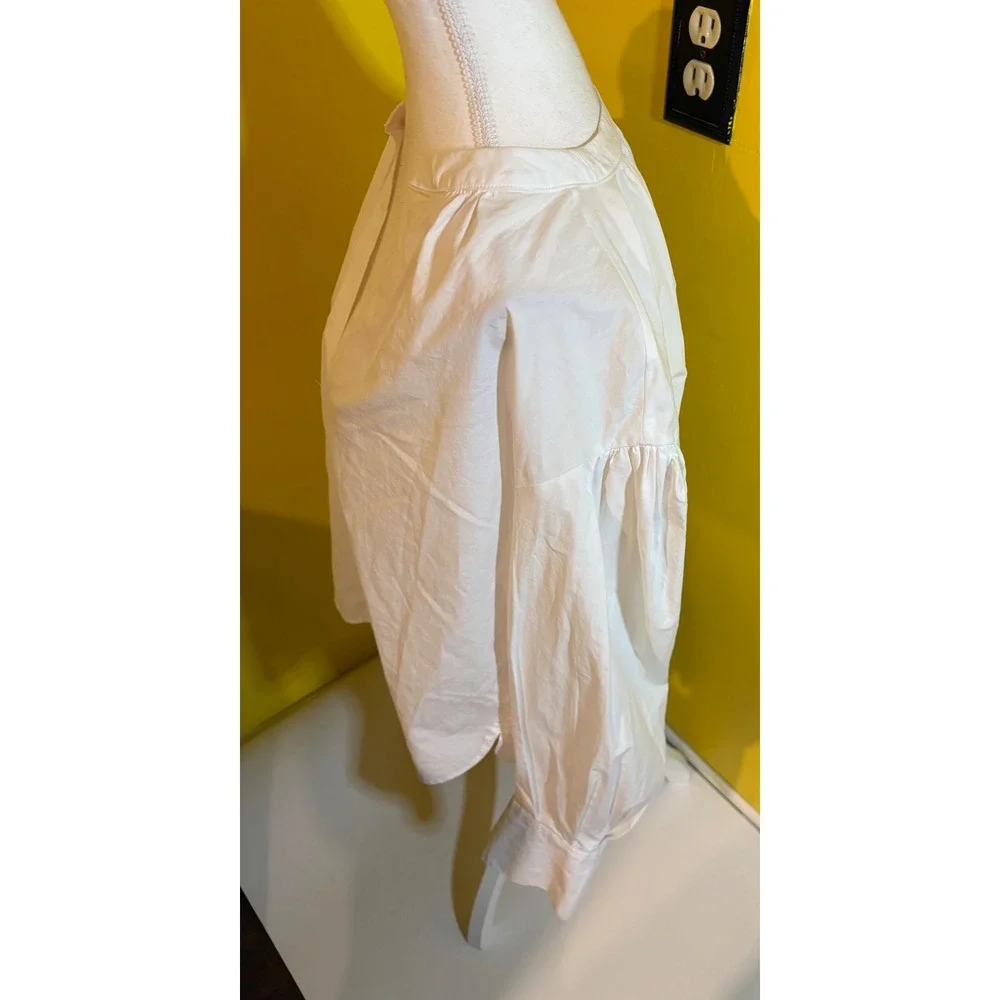 Banana Republic White Cotton Poplin Blouse Small V-Neck Puff Sleeve Peasant Top